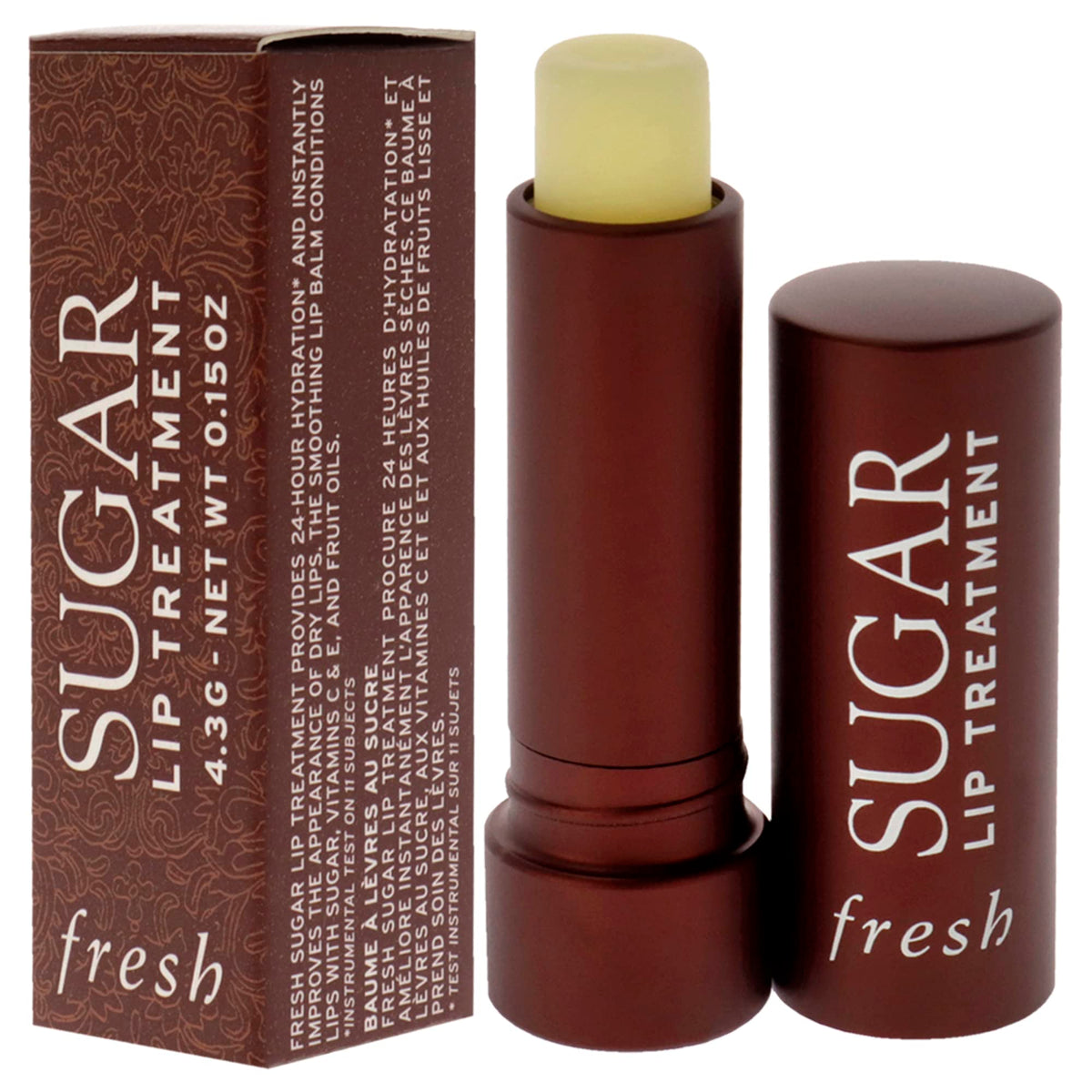 Fresh sugar lip treatment being applied for hydrated, tinted lips
