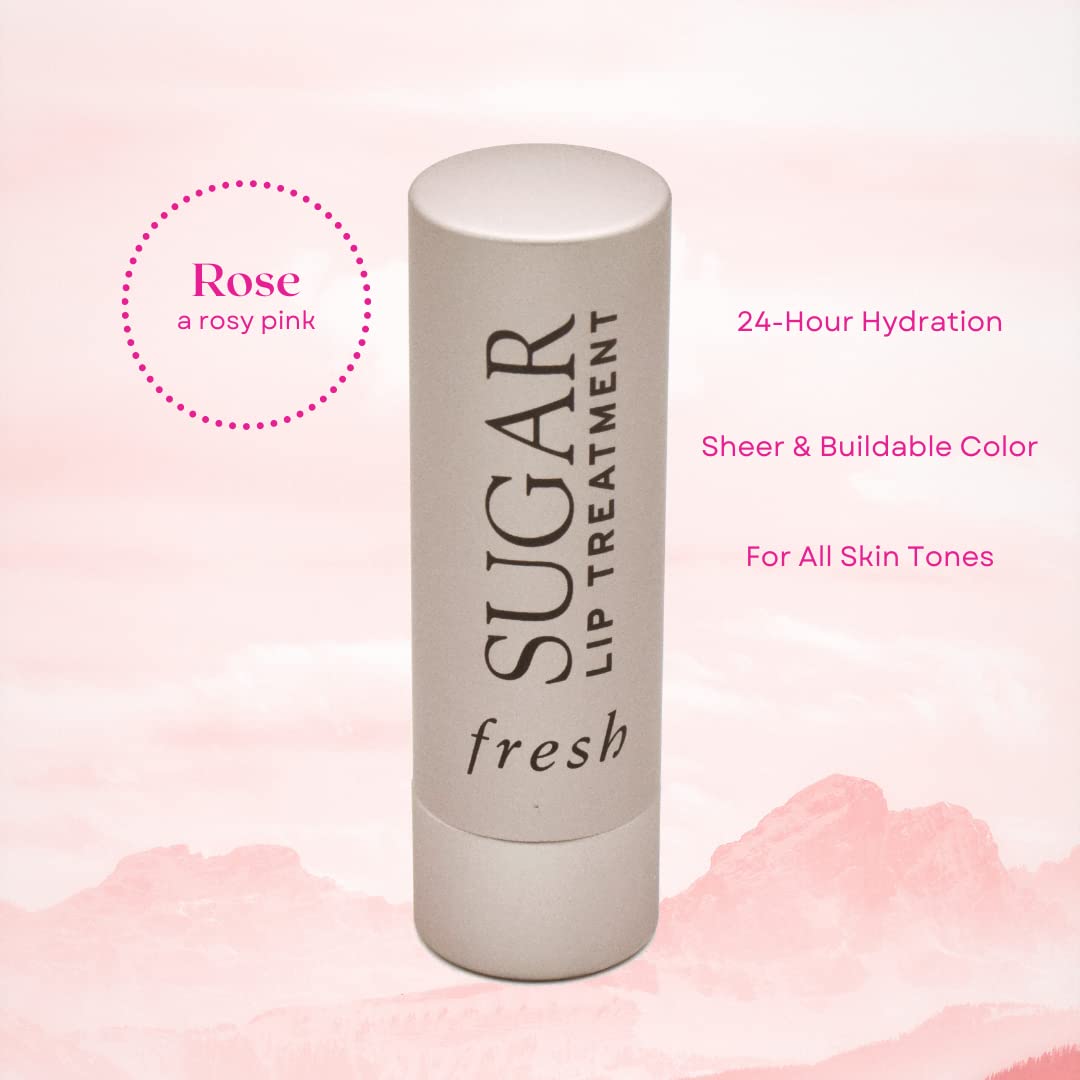 Fresh sugar lip treatment with cap open displaying applicator and easy use benefit