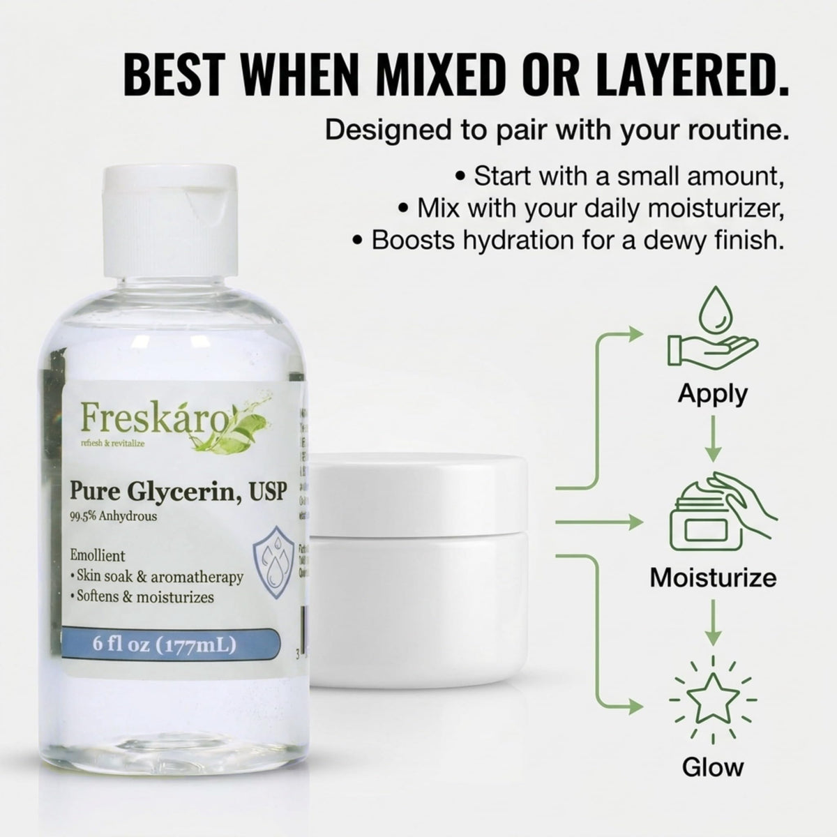 Freskáro bottle placed on a bathroom shelf for a minimalist lifestyle scene