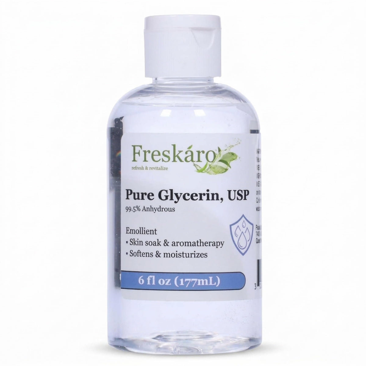 Freskáro bottle front view showing clean glycerin packaging and clarity