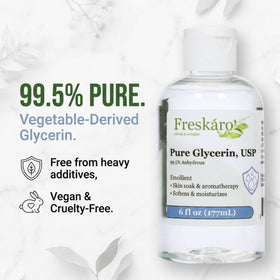 Freskáro label close-up highlighting 99.5% pure vegetable-derived ingredient