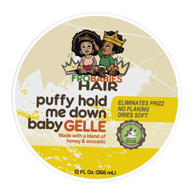 FroBabies Hair 12oz jar beside a toddler toy for scale showing travel-friendly volume