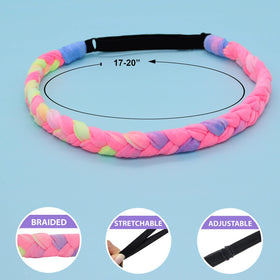 FROG SAC four colorful braided headbands laid flat to show pattern variety