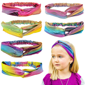 FROG SAC front view of six mermaid headbands showing colorful metallic finishes and knots for playful styling