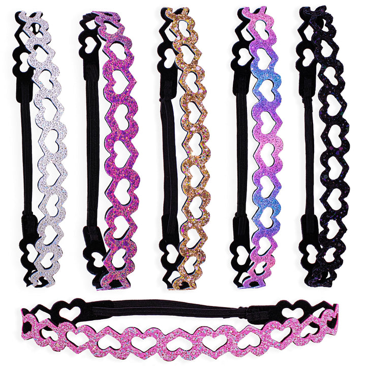 FROG SAC front view of six multicolor headbands showing variety and sparkle