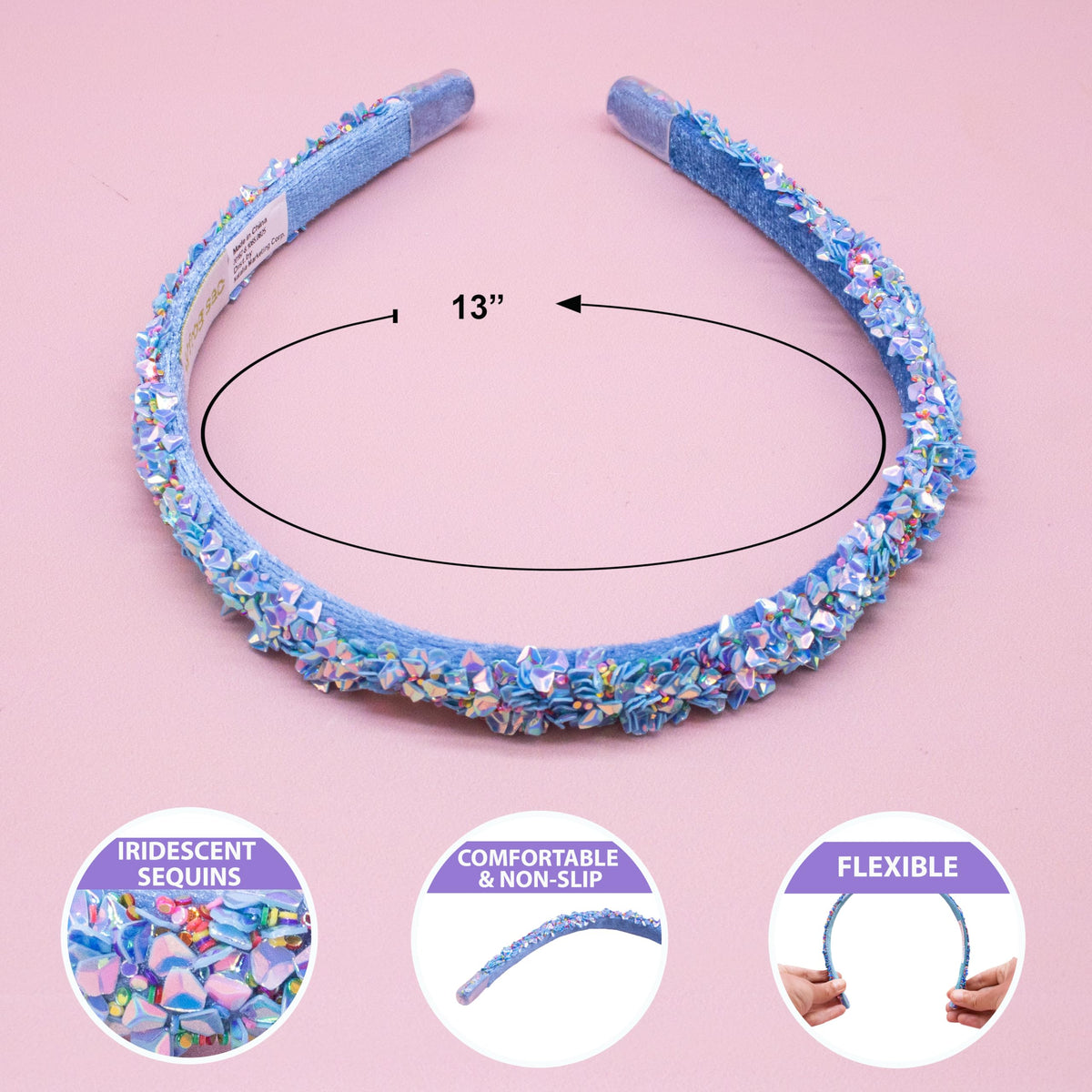 FROG SAC headbands in hand showing 13-inch scale and flexible fit