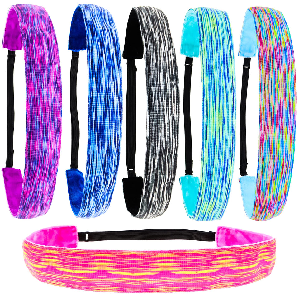 FROG SAC front view of 6-pack space dye headbands showing colors and packaging benefits