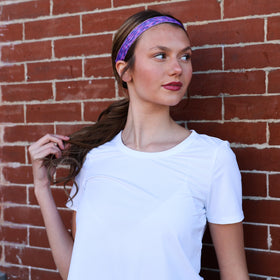 Close-up grosgrain texture of FROG SAC space dye headband highlighting durable style