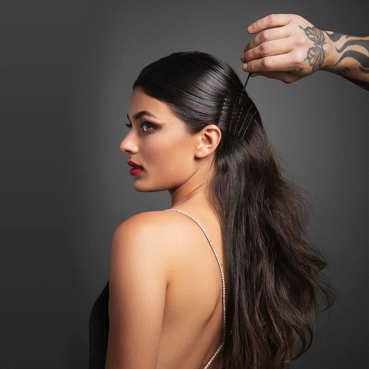 Fromm pins in hair usage securing an updo with discreet hold