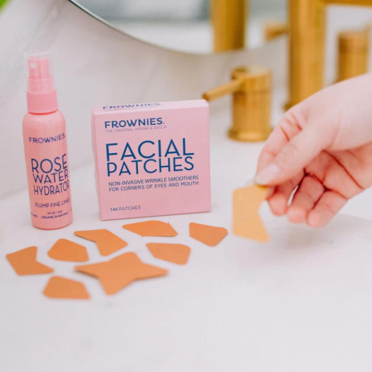 Frownies in a bedside setting suggesting overnight wrinkle care