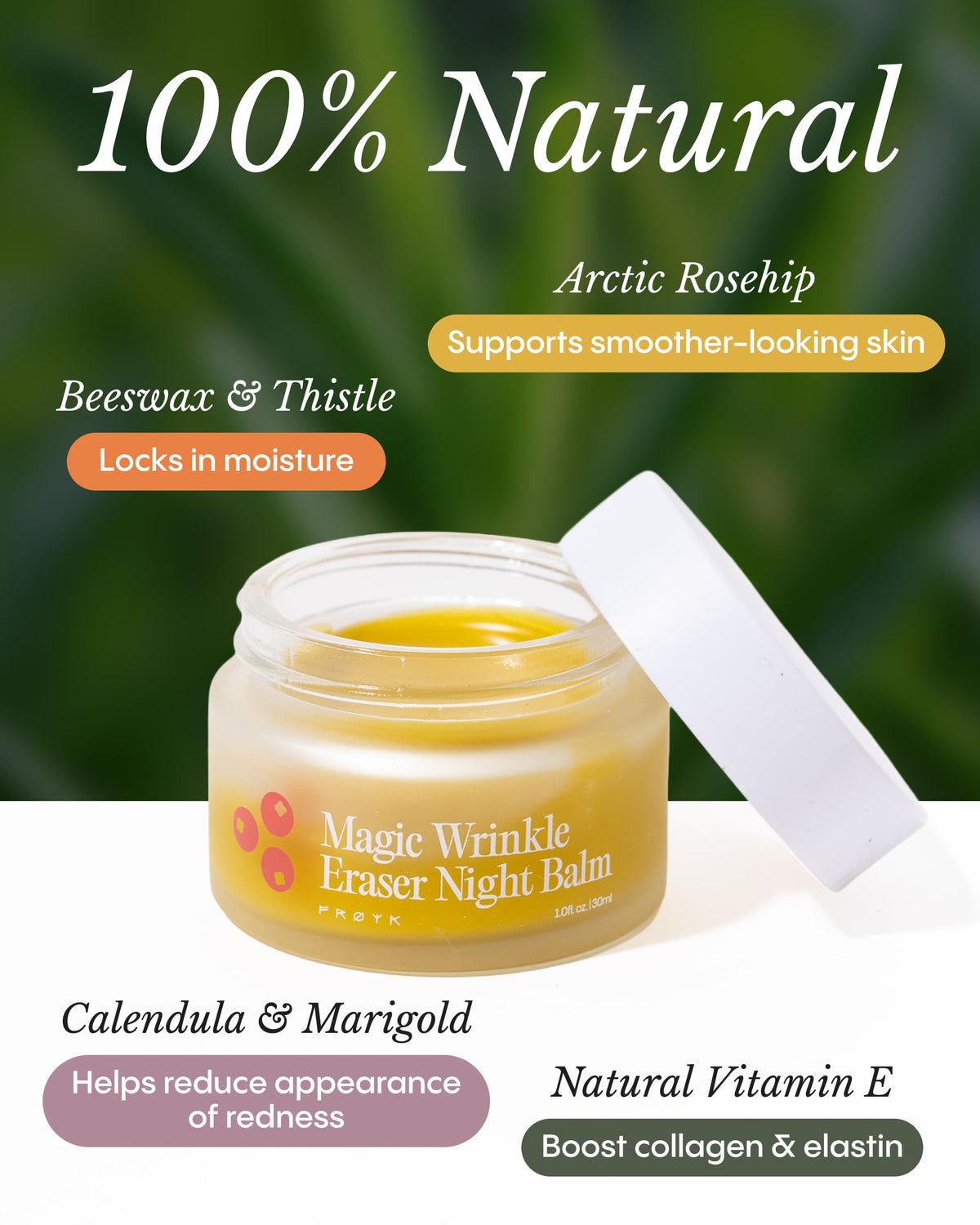 FRØYA product label close-up with ingredients list for transparency and clean formula trust