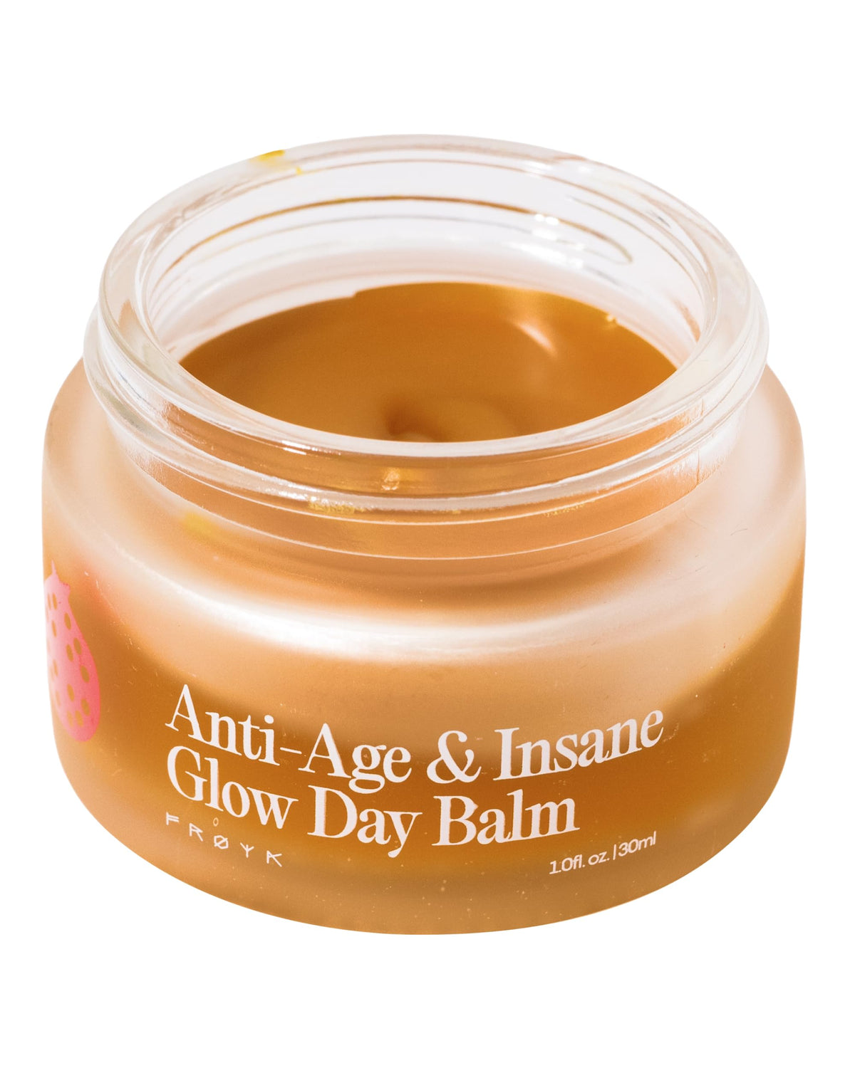 FRØYA front jar shot showing compact 30ml balm and clear branding with glow benefit