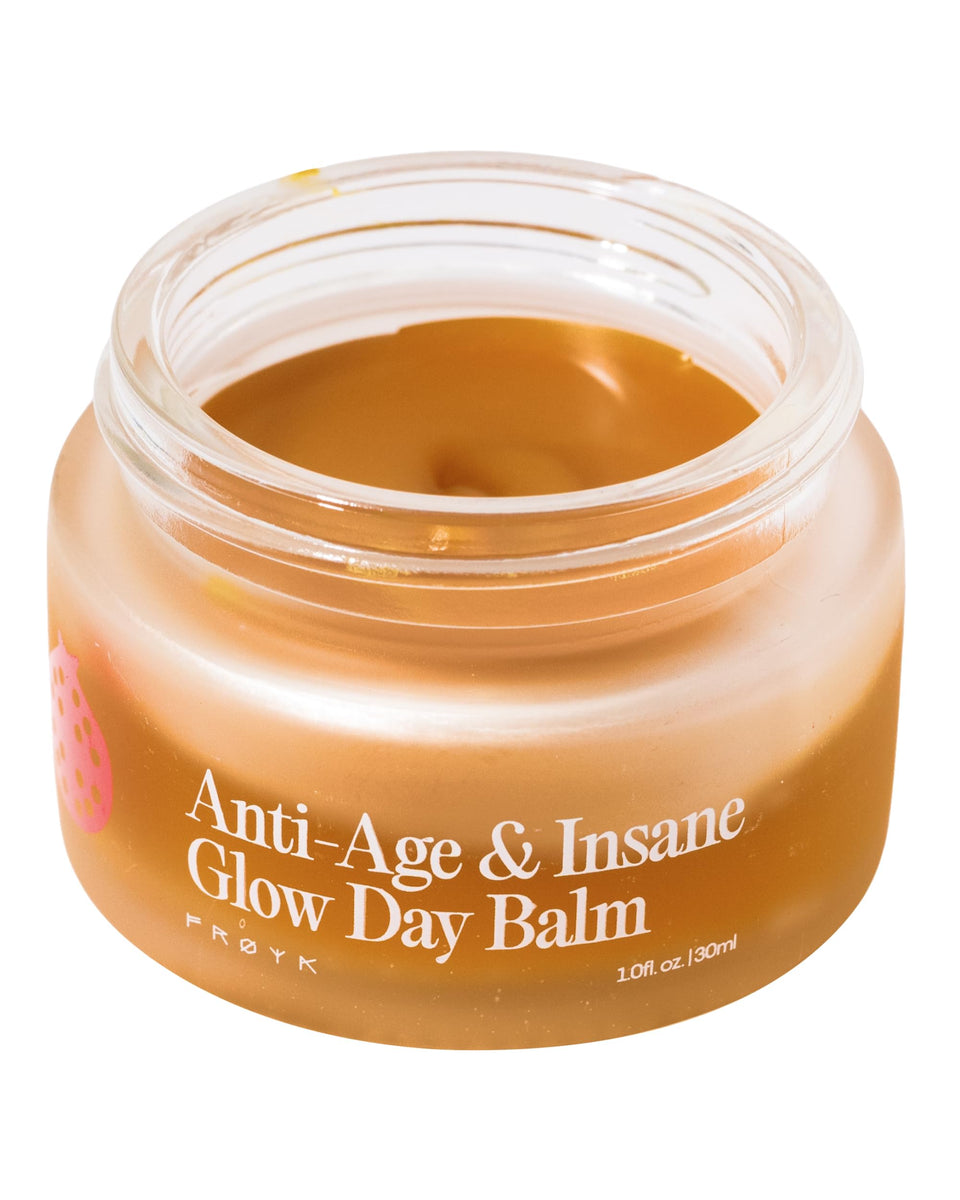 FRØYA front jar shot showing compact 30ml balm and clear branding with glow benefit