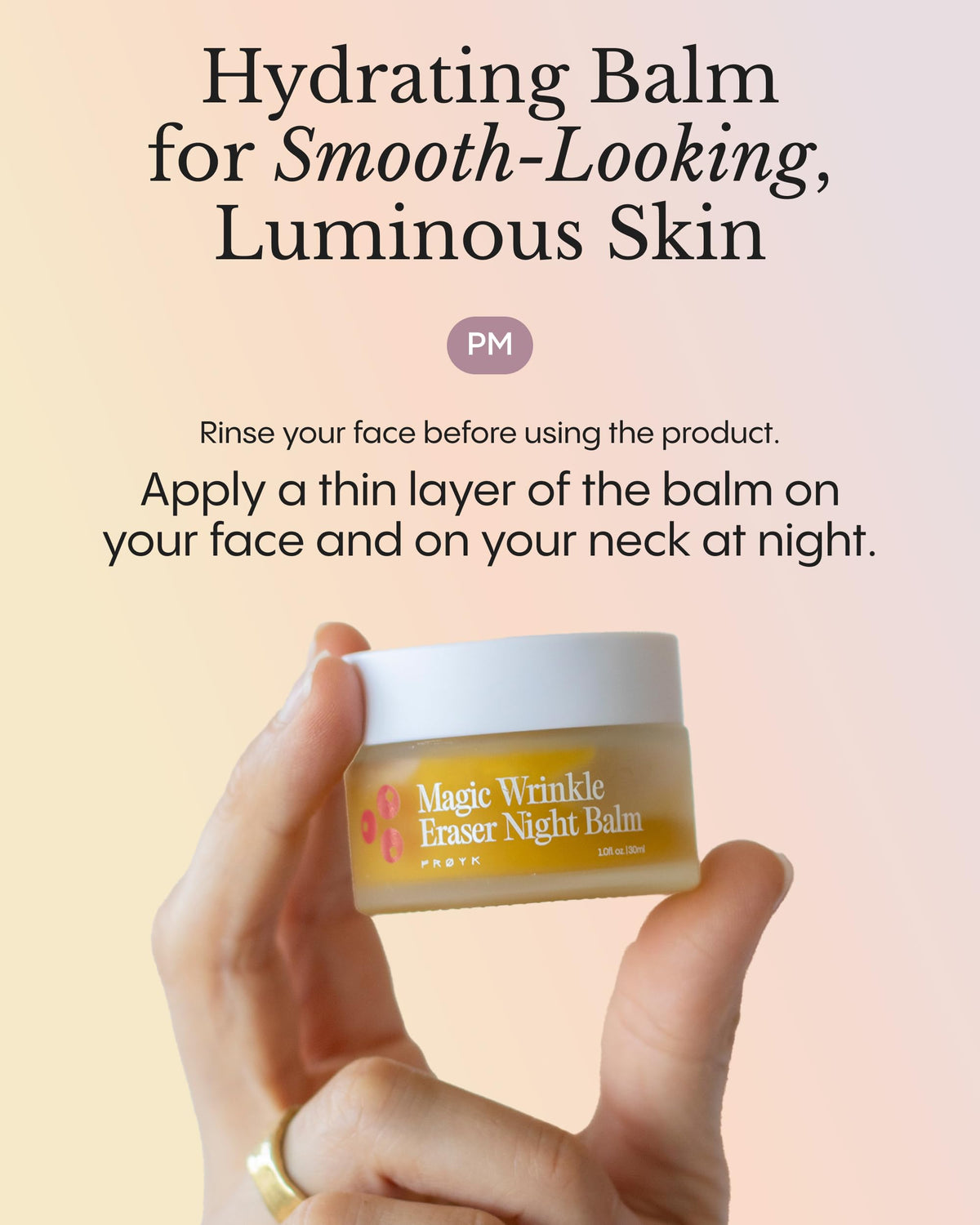 FRØYA balm on fingertip demonstration highlighting easy application and concentrated coverage