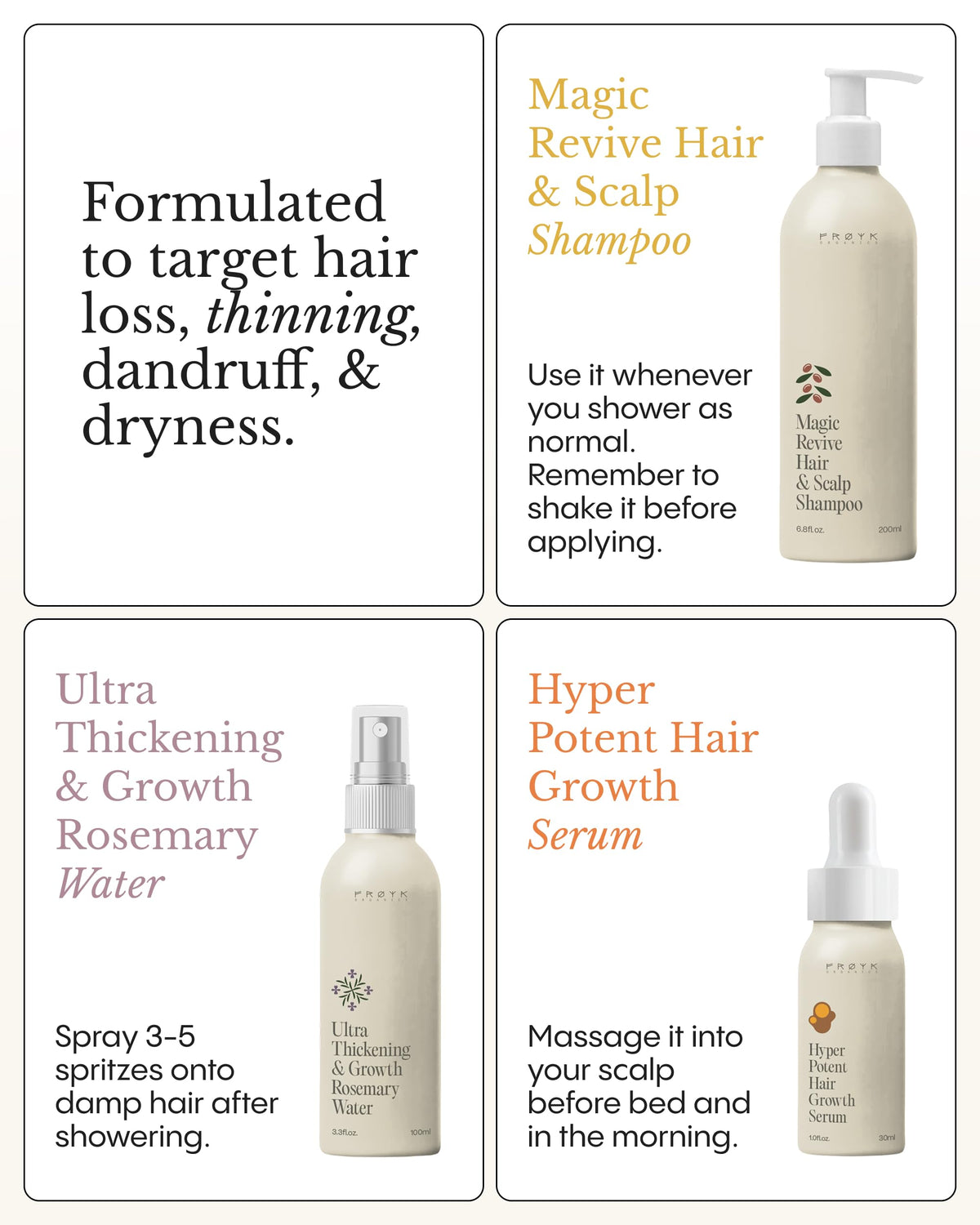 FRØYA rosemary spray being applied to damp hair for added body