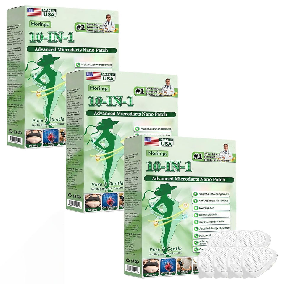 frsba front packaging showing three moringa microdarts patches, compact convenience