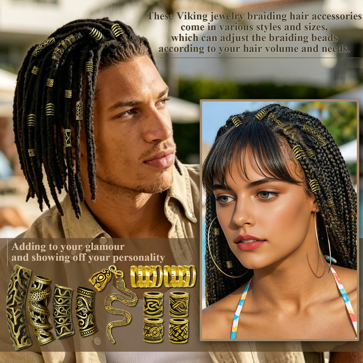 Fscwlmon beads slid onto a braided hairstyle demonstrating easy application and styling
