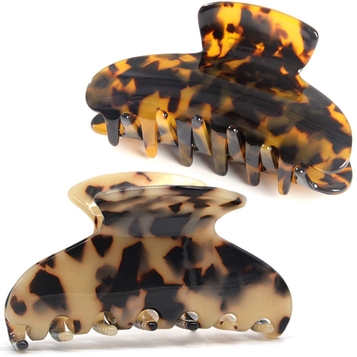 Fsmiling front view of large tortoise claw clip showing elegant hold