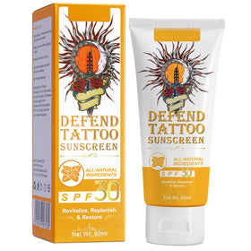 FUKEVY front packaging tube showing SPF 30 and vegan label to protect tattoos