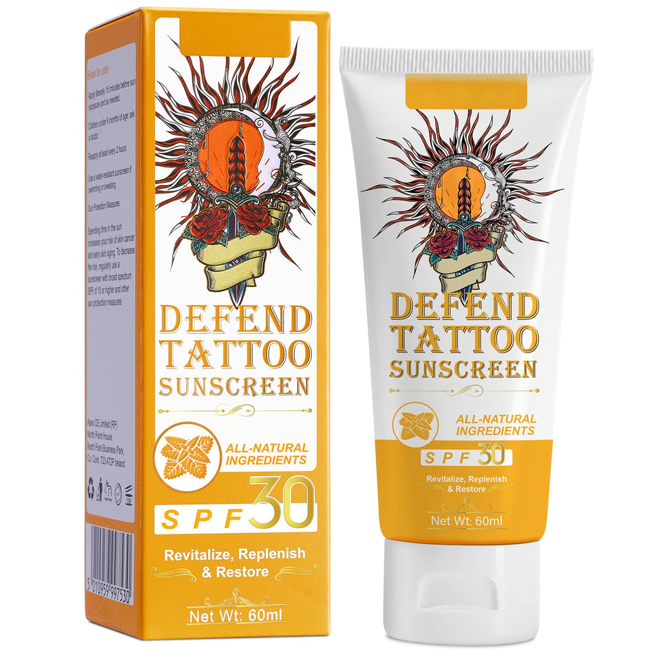 FUKEVY front packaging tube showing SPF 30 and vegan label to protect tattoos