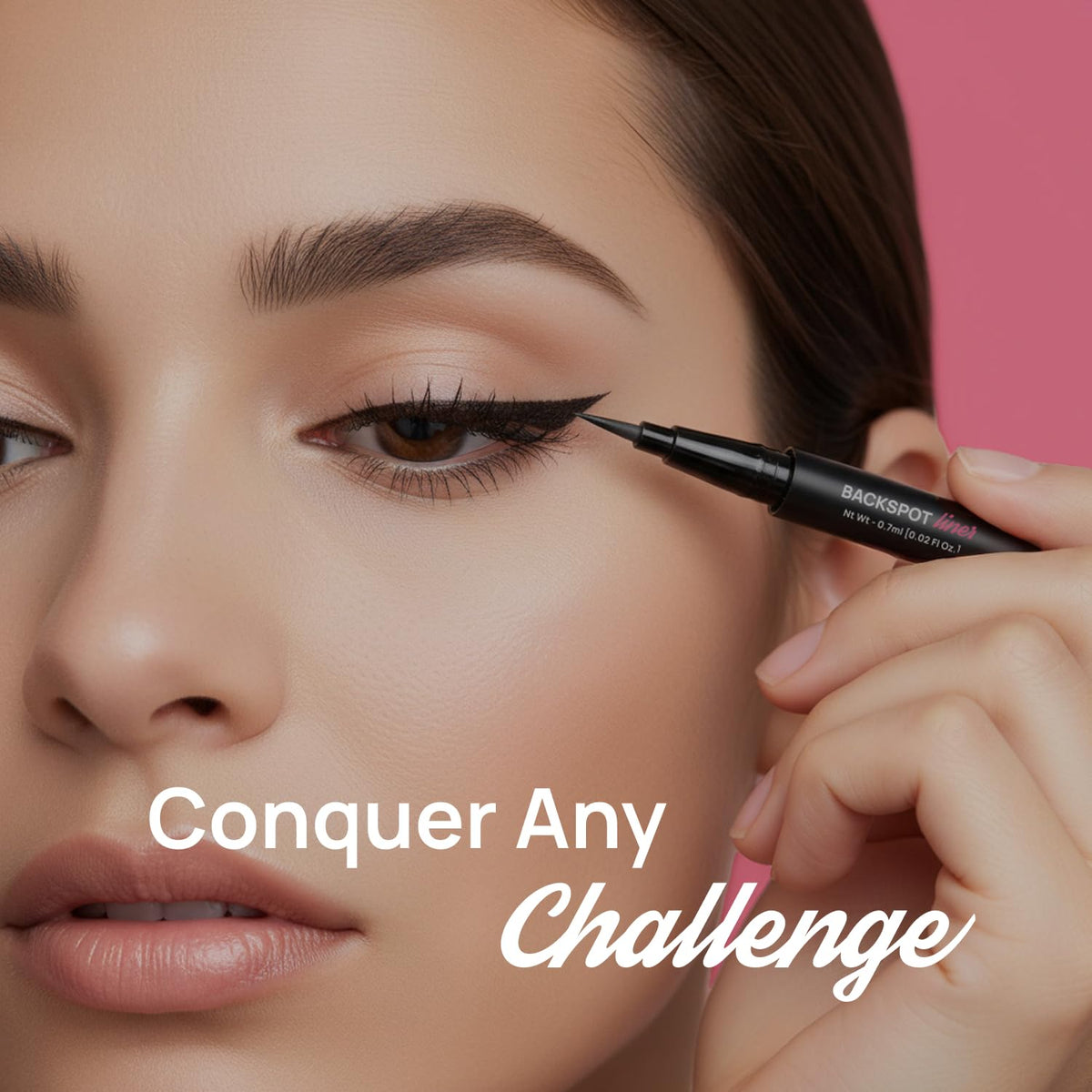Full Out Glam liner beside ruler showing size and travel-friendly convenience