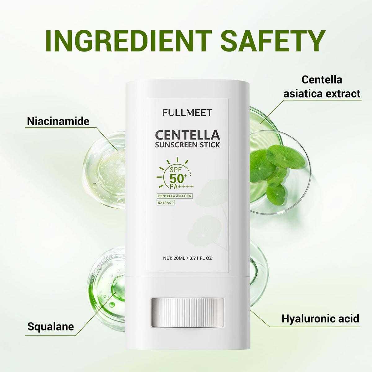 FullMeet label close-up showing Centella and active ingredient list for soothing benefits