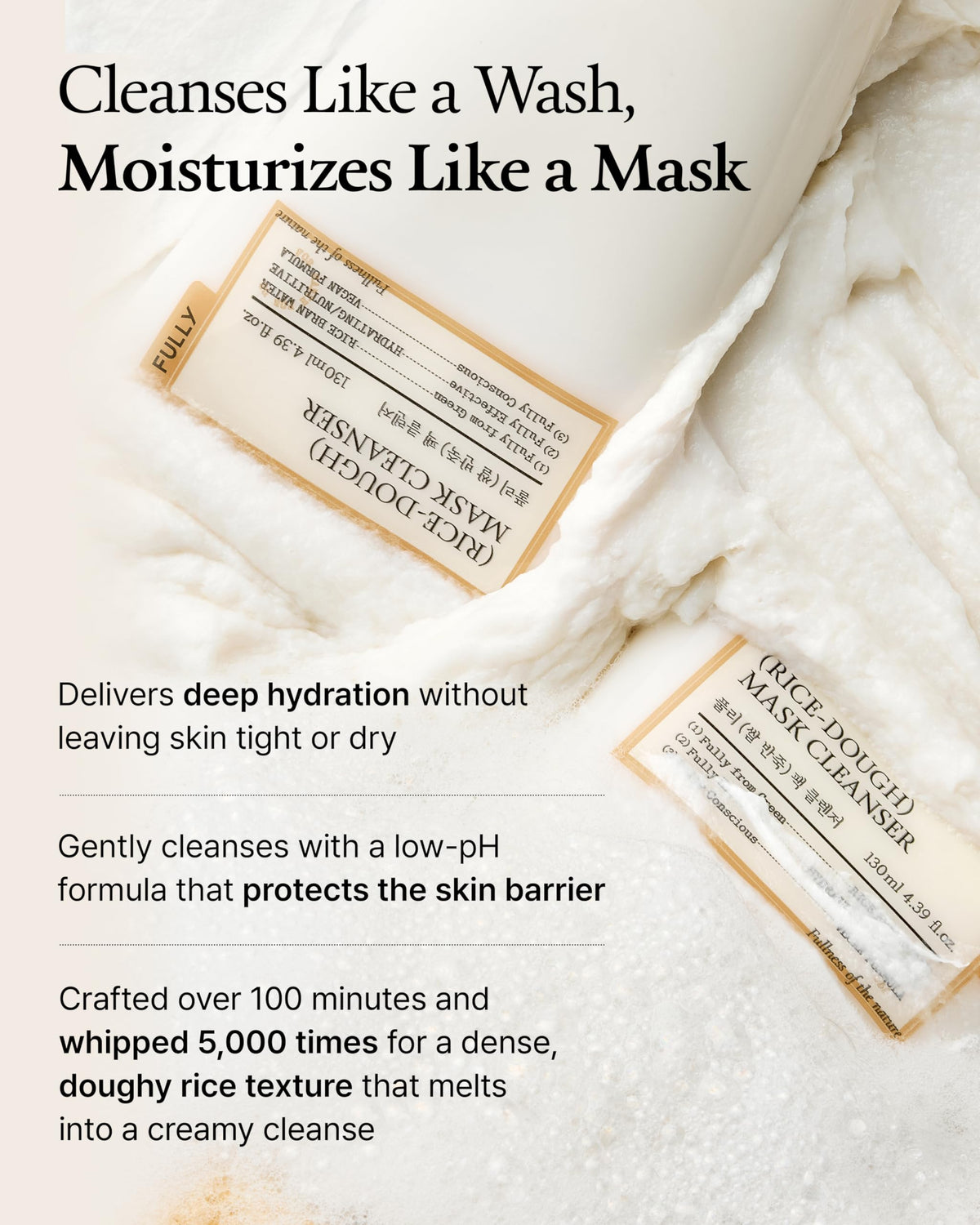 FULLY dispensing cleanser from tube to show soft texture and ease of use