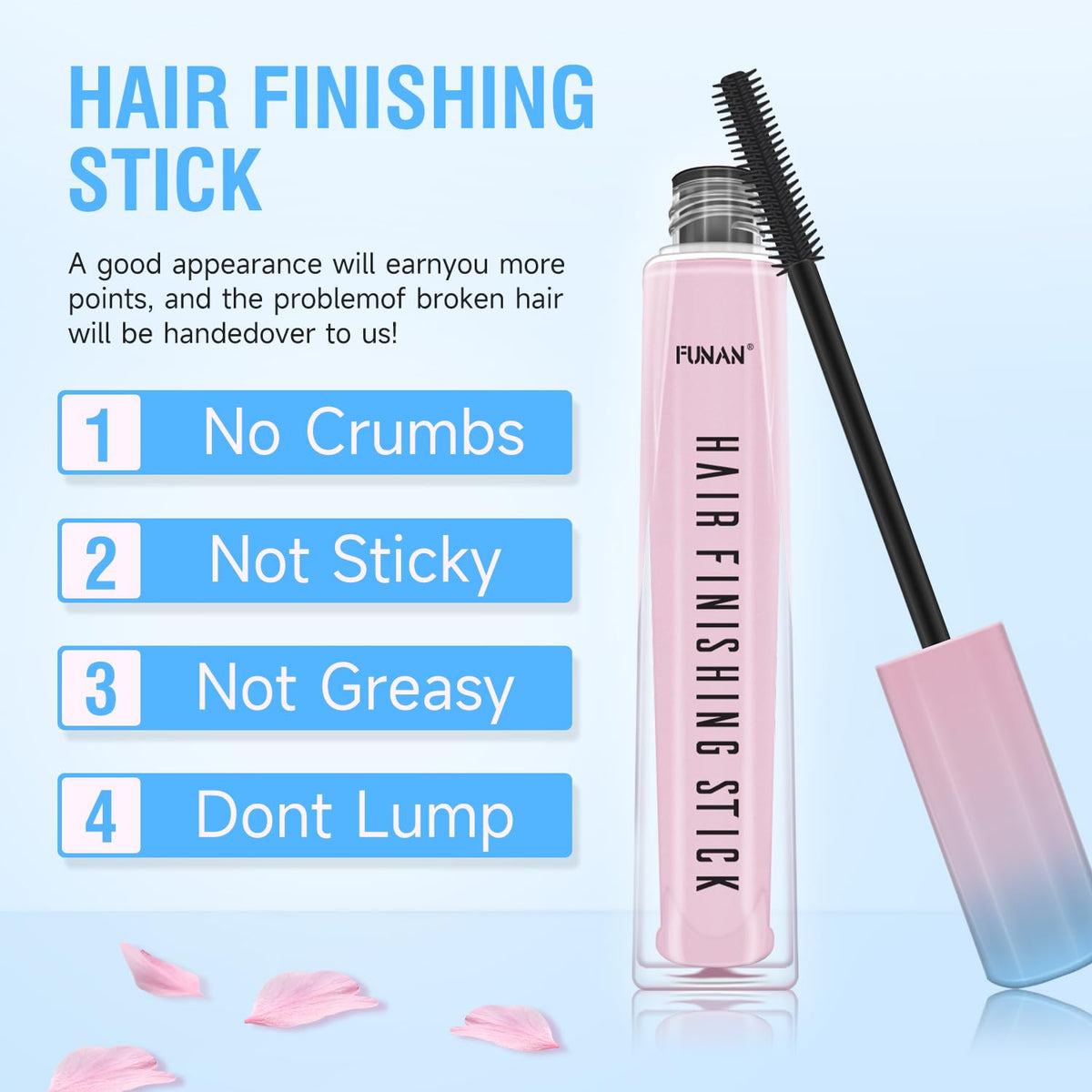 FUNAN close-up of the mascara-style applicator tip highlighting precise control for flyaways