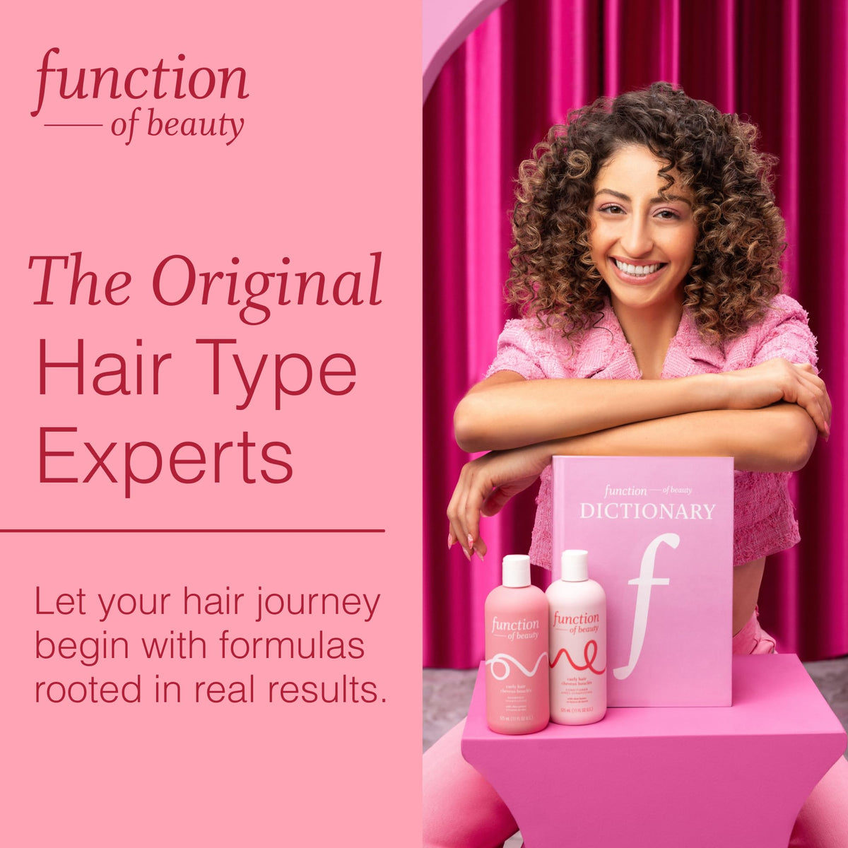 Close-up of product label showing Function of Beauty clean-beauty claims and directions