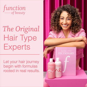 Function of Beauty shampoo next to conditioner showing full curly hair routine