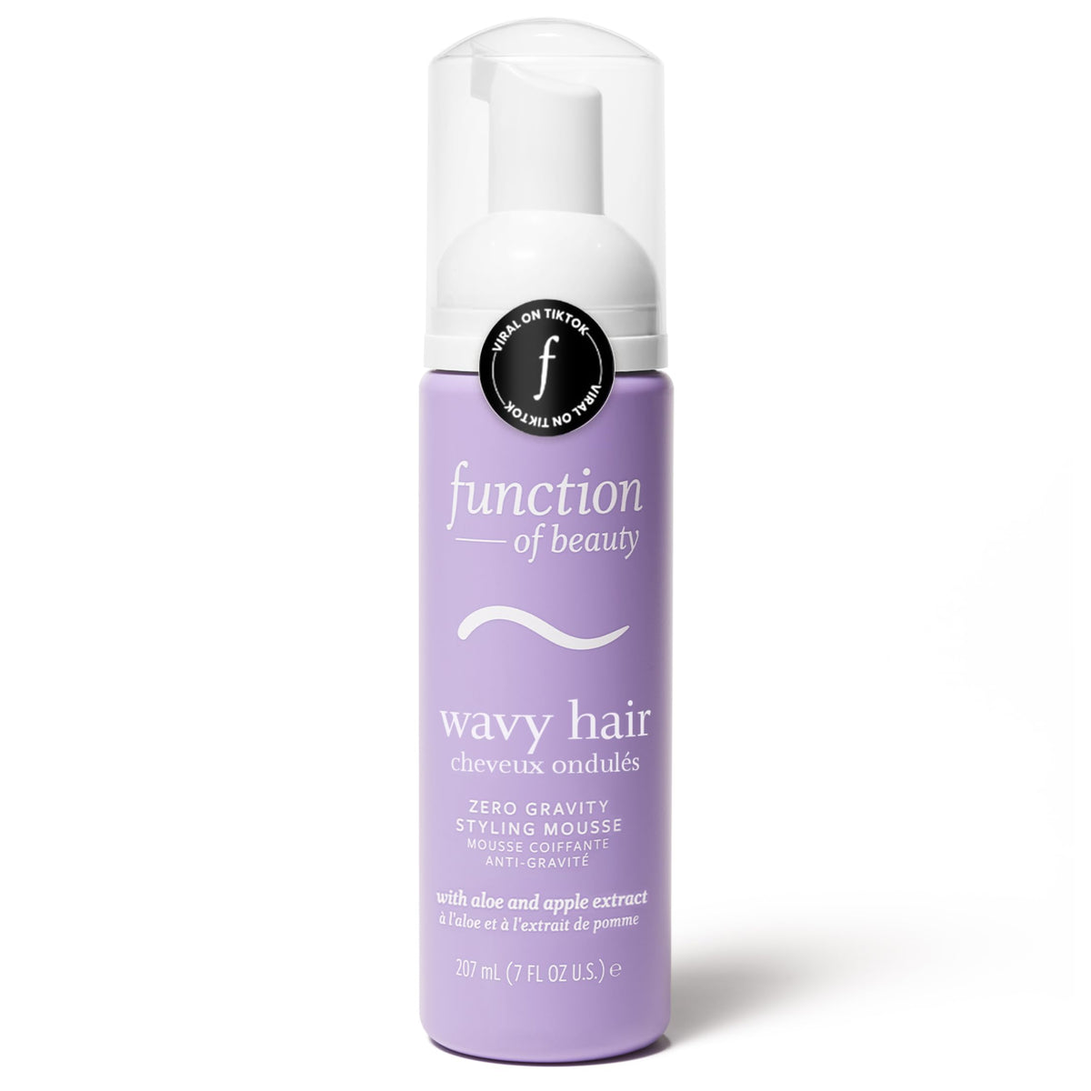 Function of Beauty front packaging of wavy hair mousse showing product and size, boosts wave definition