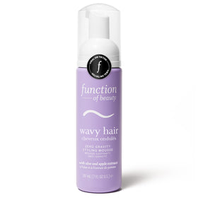 Function of Beauty front packaging of wavy hair mousse showing product and size, boosts wave definition
