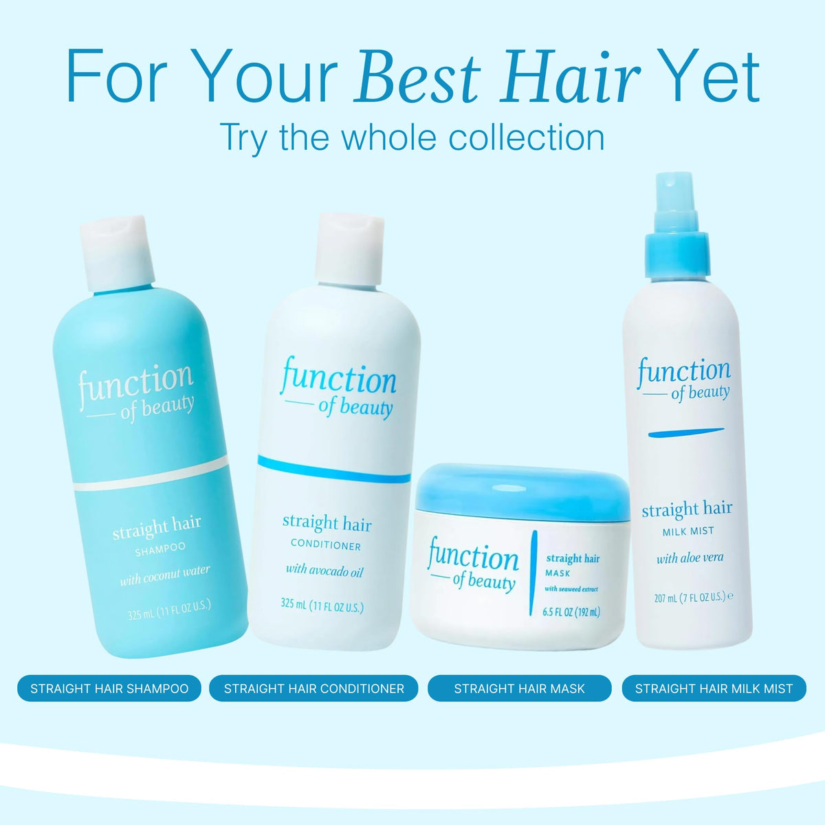 Function of Beauty in-shower lifestyle with straight hair, frizz control and shine benefit