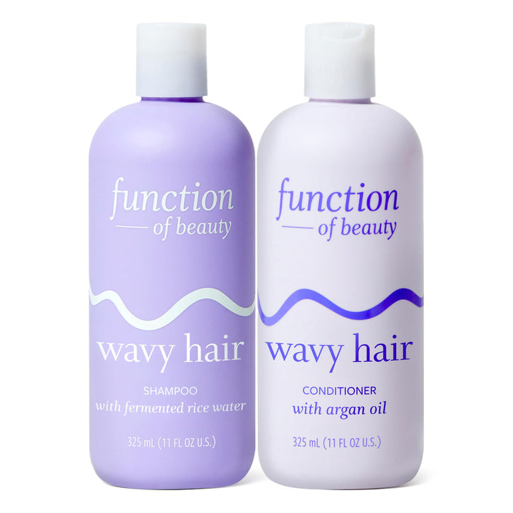 Function of Beauty front packaging of wavy shampoo and conditioner showing clean design and benefits