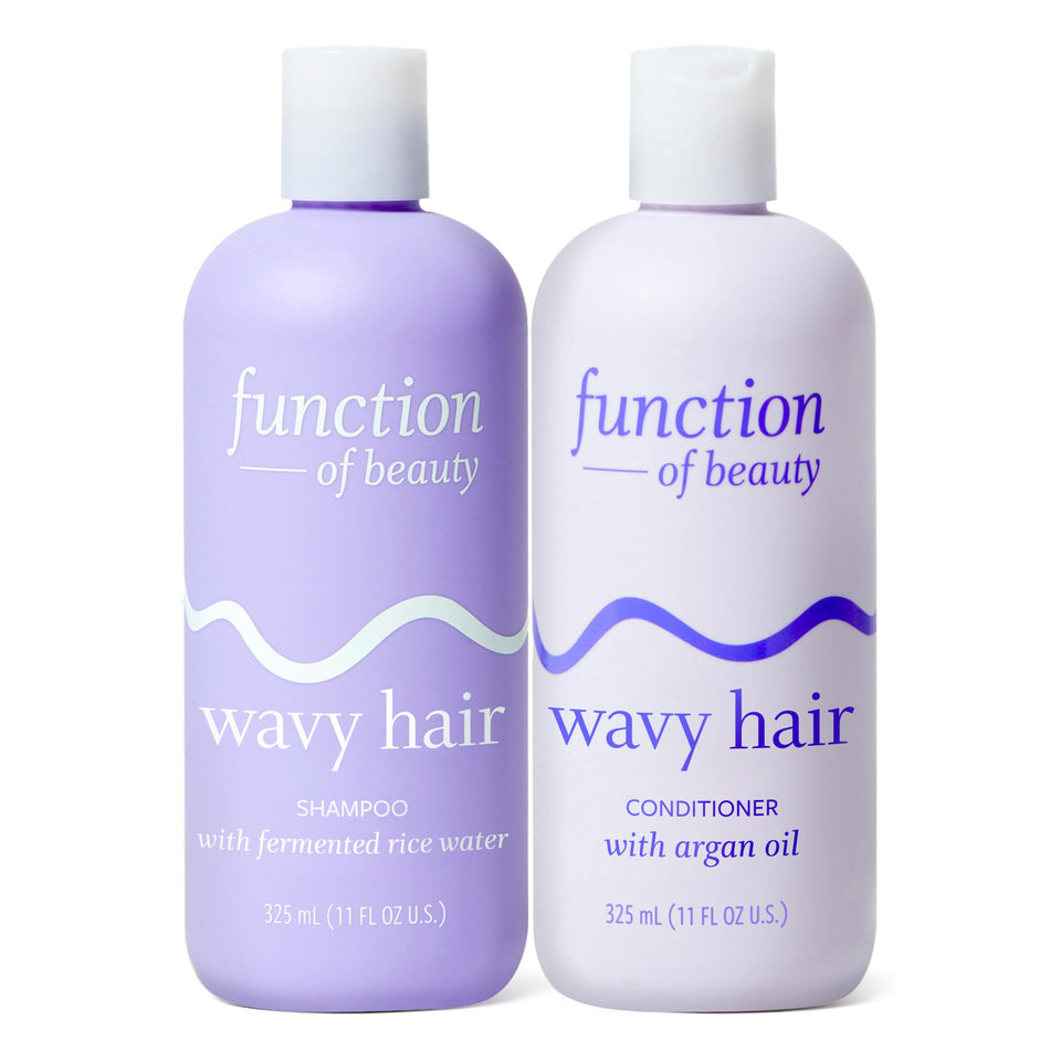 Function of Beauty front packaging of wavy shampoo and conditioner showing clean design and benefits