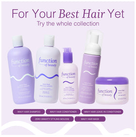 Function of Beauty before and after wavy hair comparison demonstrating reduced frizz and shine