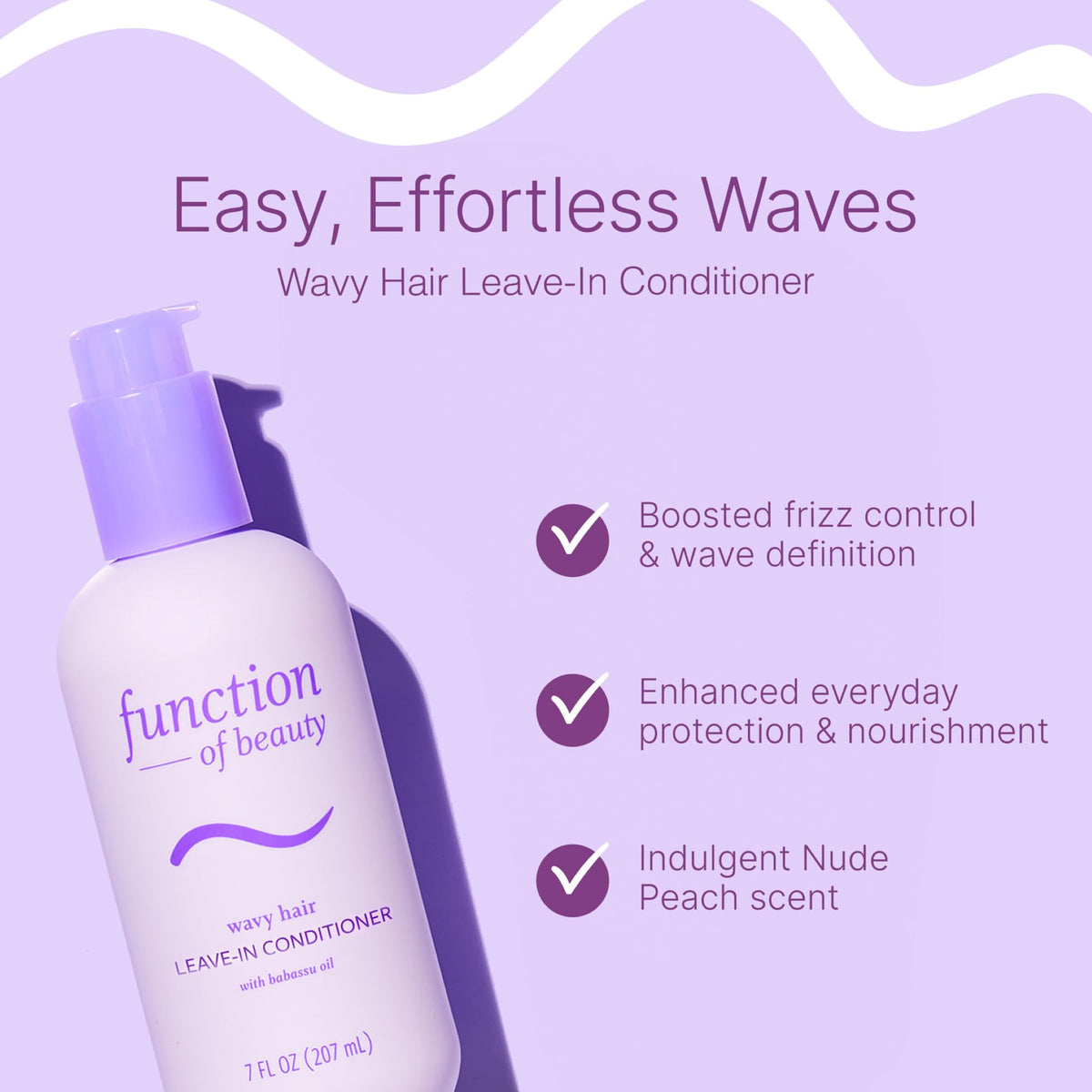 Function of Beauty close-up pump and creamy leave-in texture illustrating easy application