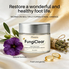 FungiClear ingredients label close-up, showing tea tree and oregano oil benefits