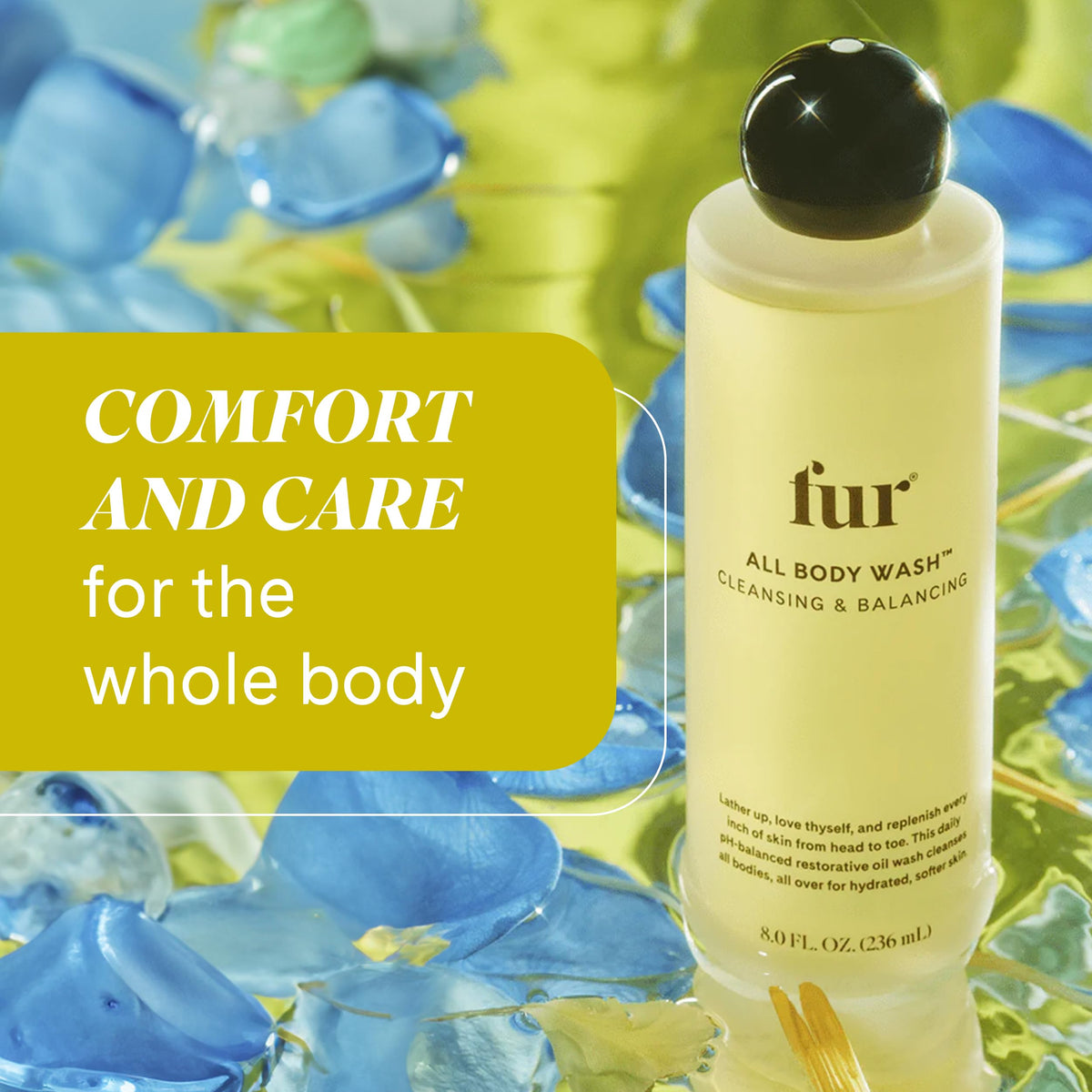 Fur bottle on bathroom shelf in lifestyle scene creating spa-like care