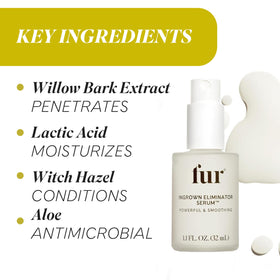 Fur back label closeup highlighting ingredients like lactic acid, willow bark, aloe vera