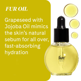 Fur oil droplet on skin demonstrating lightweight hydration without greasiness