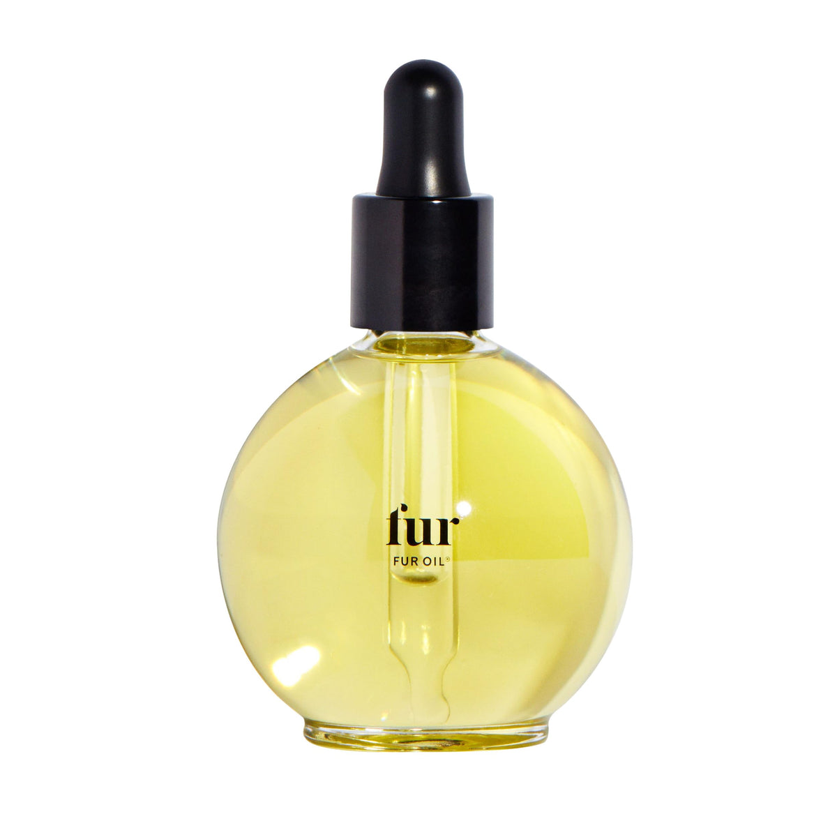 Fur oil front bottle showing label and 2.5 fl oz size for clear identification and trust
