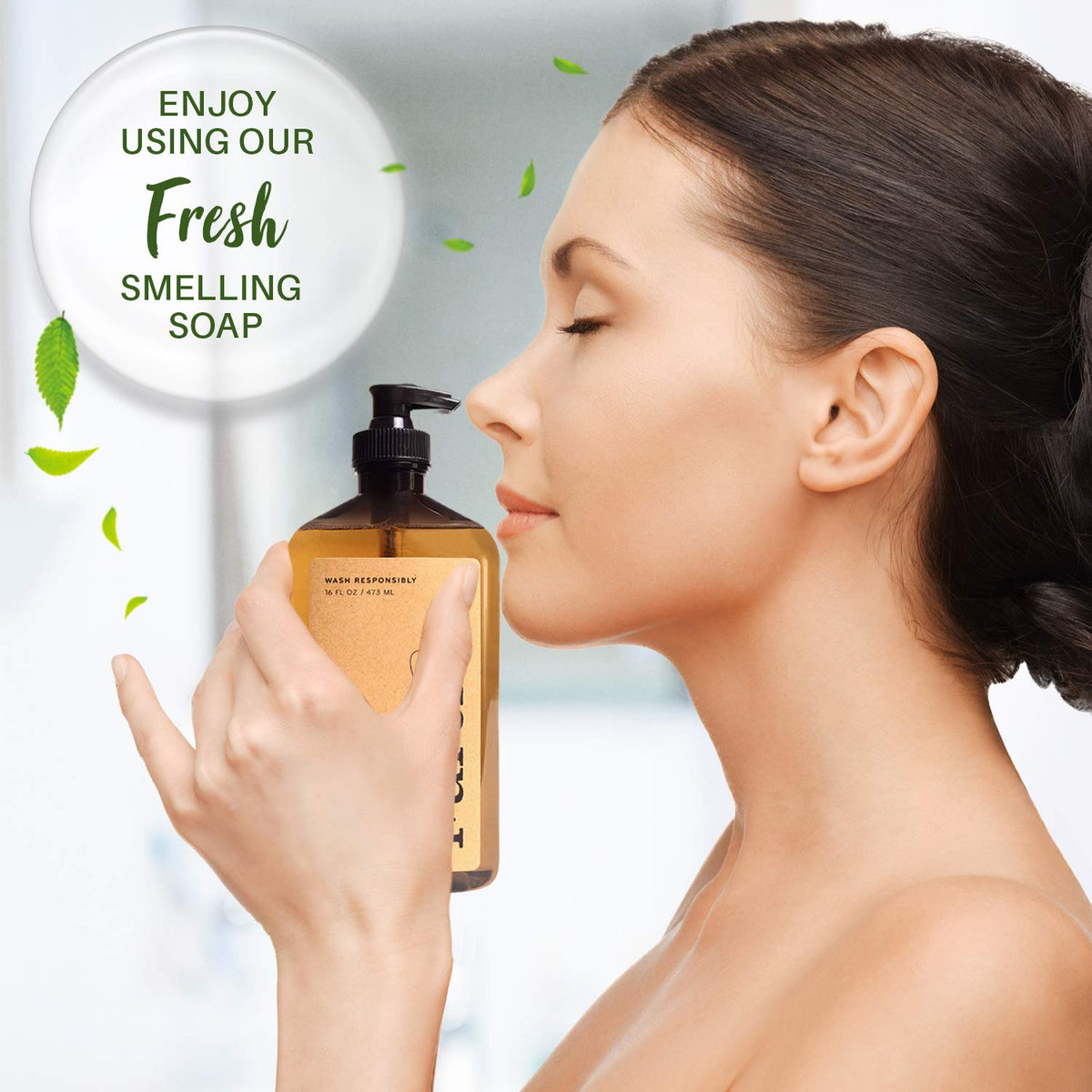 Further glycerin hand soap hospitality setting on counter conveying guest-friendly sustainable soap