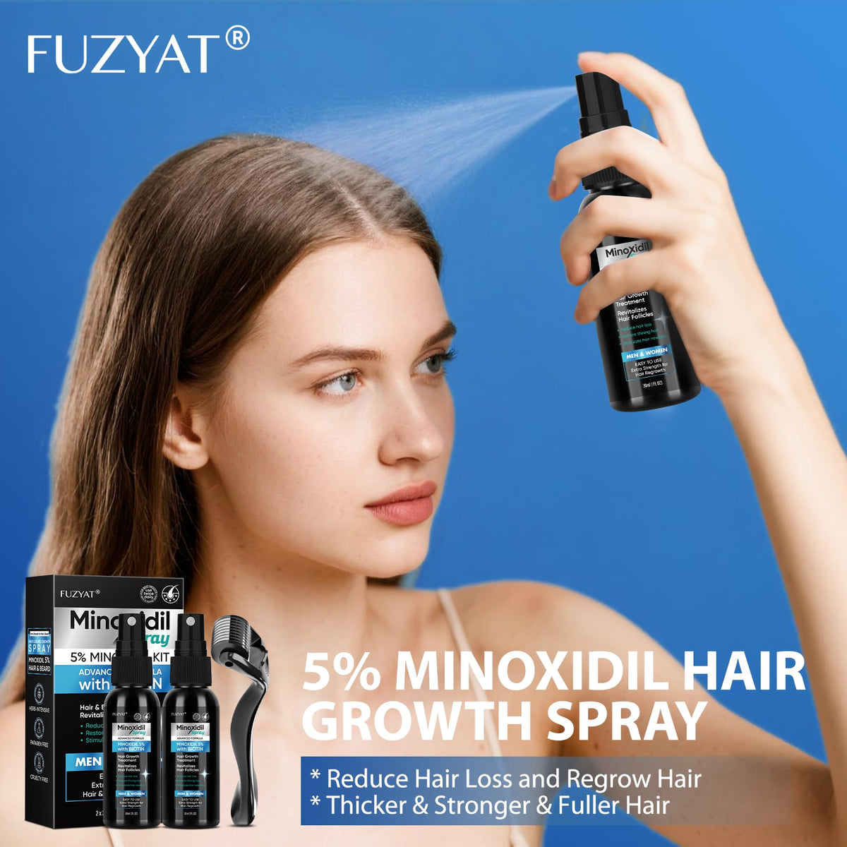 FUZYAT bottle in hand for size comparison, portable grooming benefit