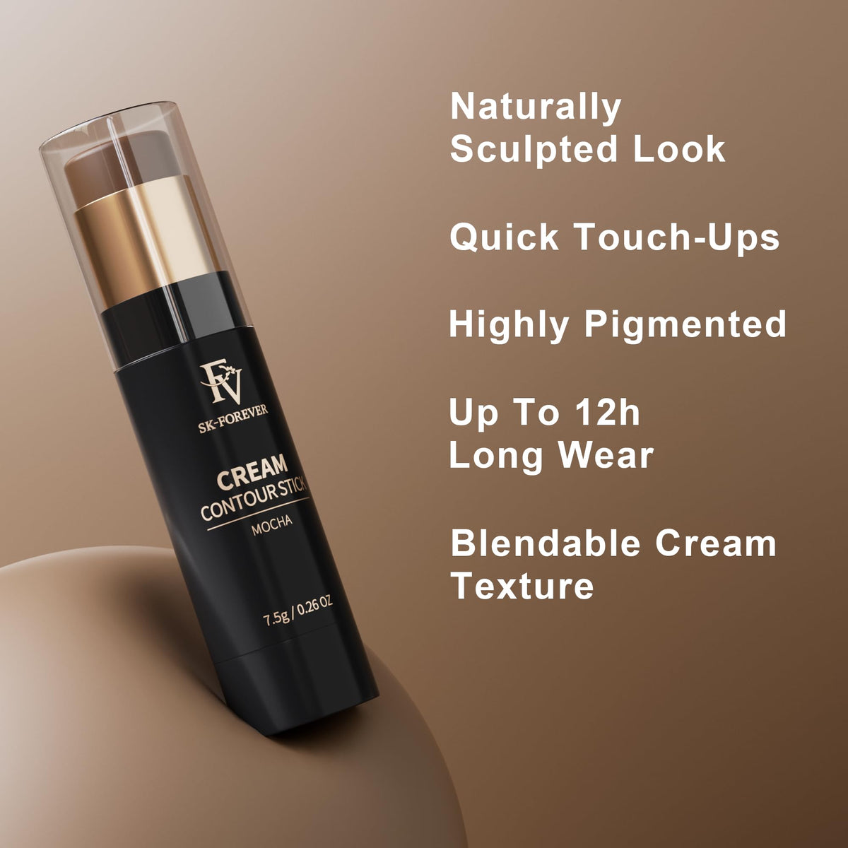 FV bronzer stick applied to cheek showing natural sculpting and instant definition