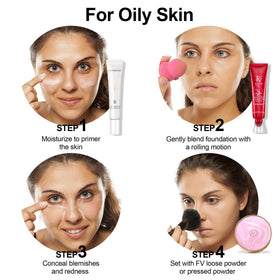 FV applying foundation in mirror illustrating flawless matte finish