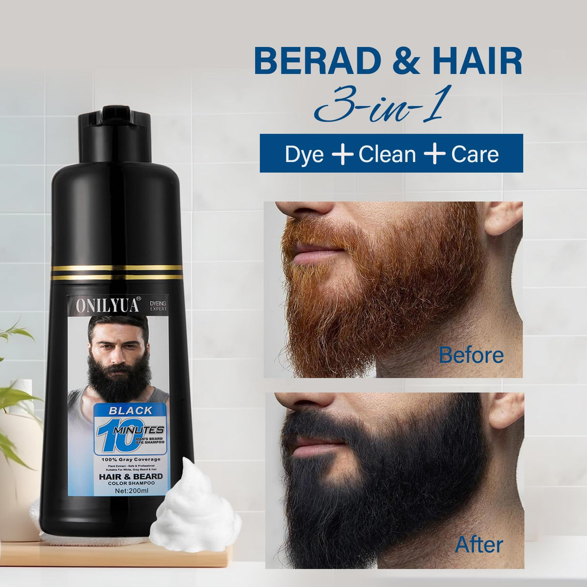Fvquhvo applied to beard in use demonstrating quick 10-minute benefit