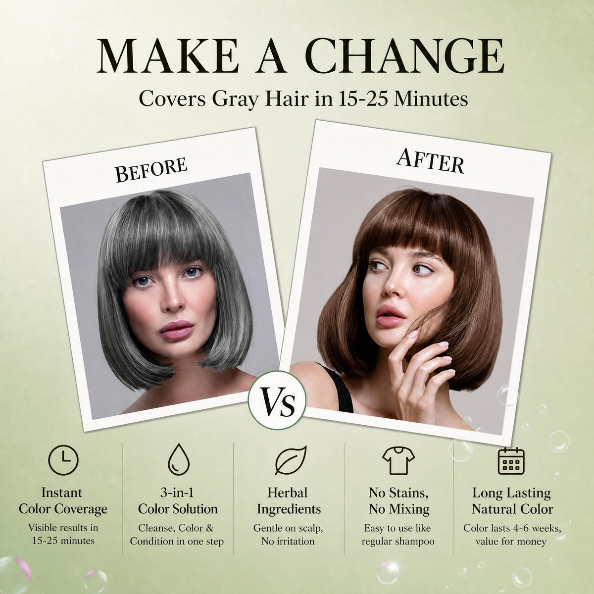 Fvquhvo before and after gray blending showing visible natural brown benefit