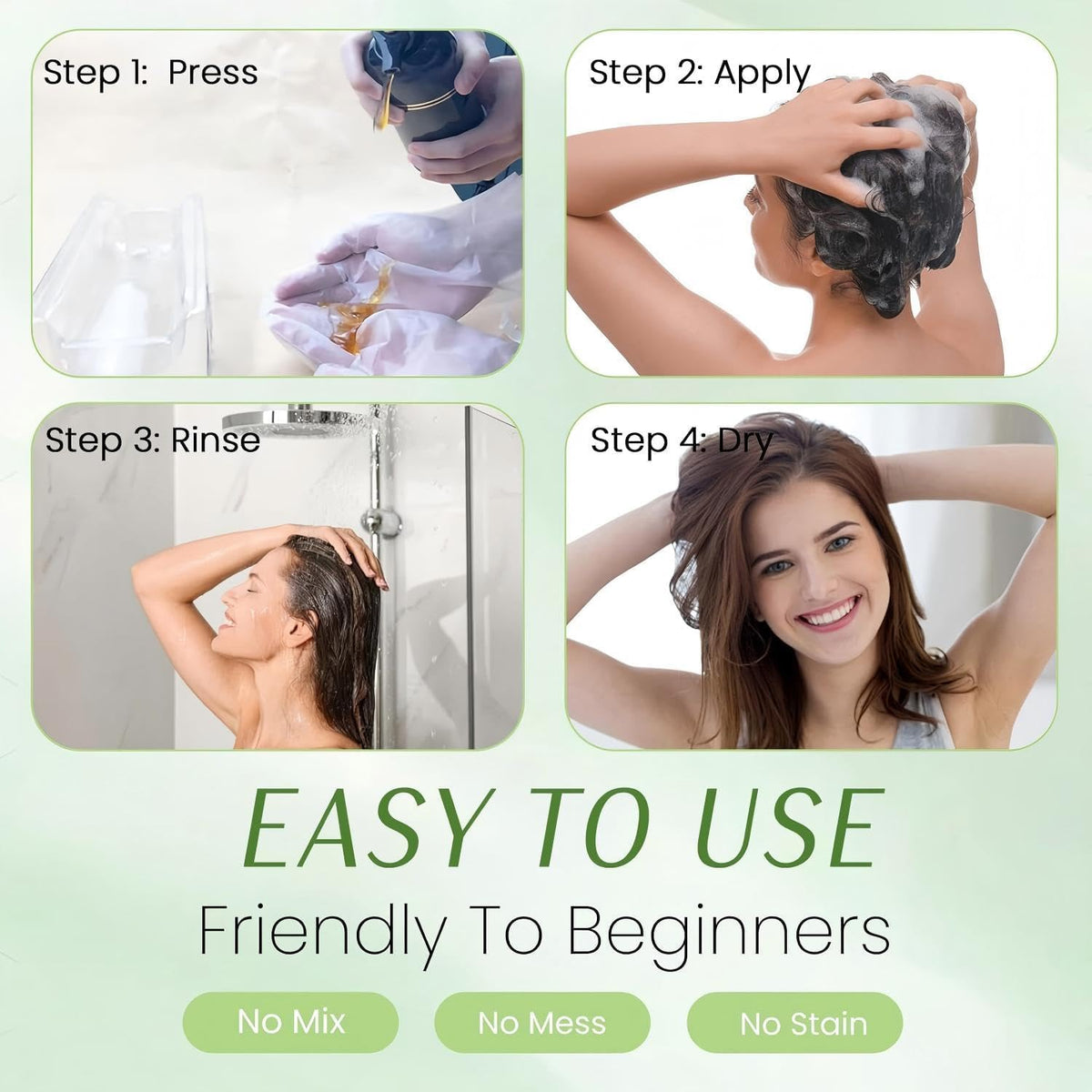 Fvquhvo in-shower application demonstrating fast color result benefit