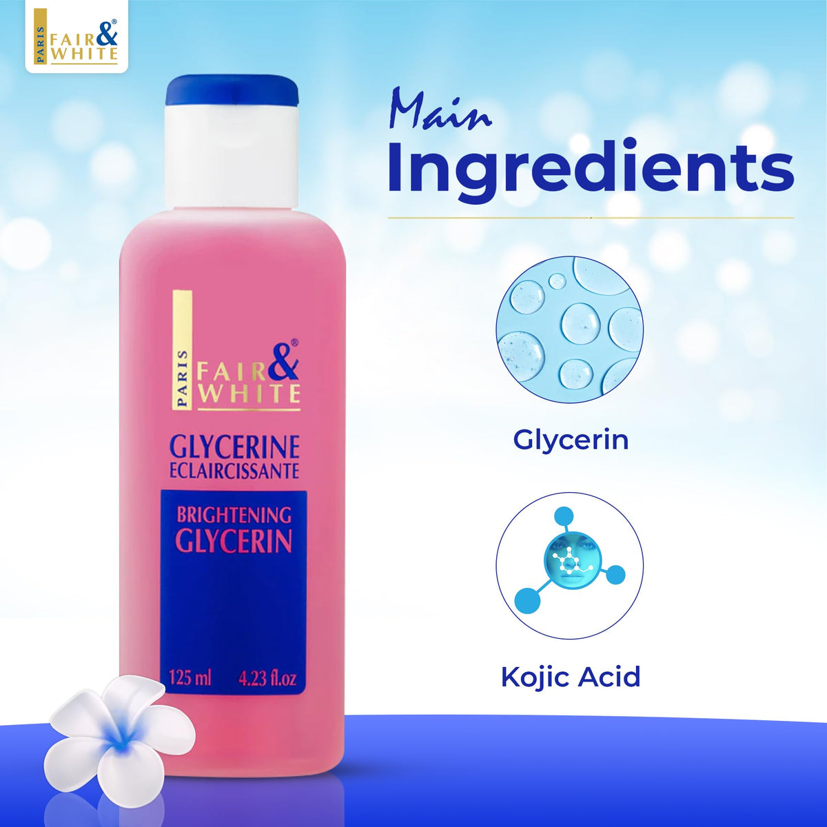 F&W glycerin clear liquid close-up highlighting pure texture and hydration